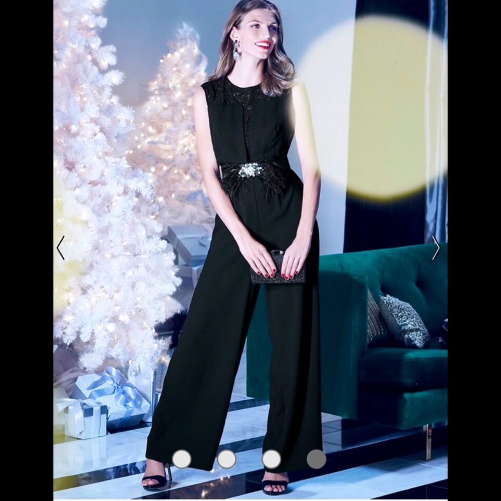 Lace Inset-Bodice Black Wide-Leg Jumpsuit
